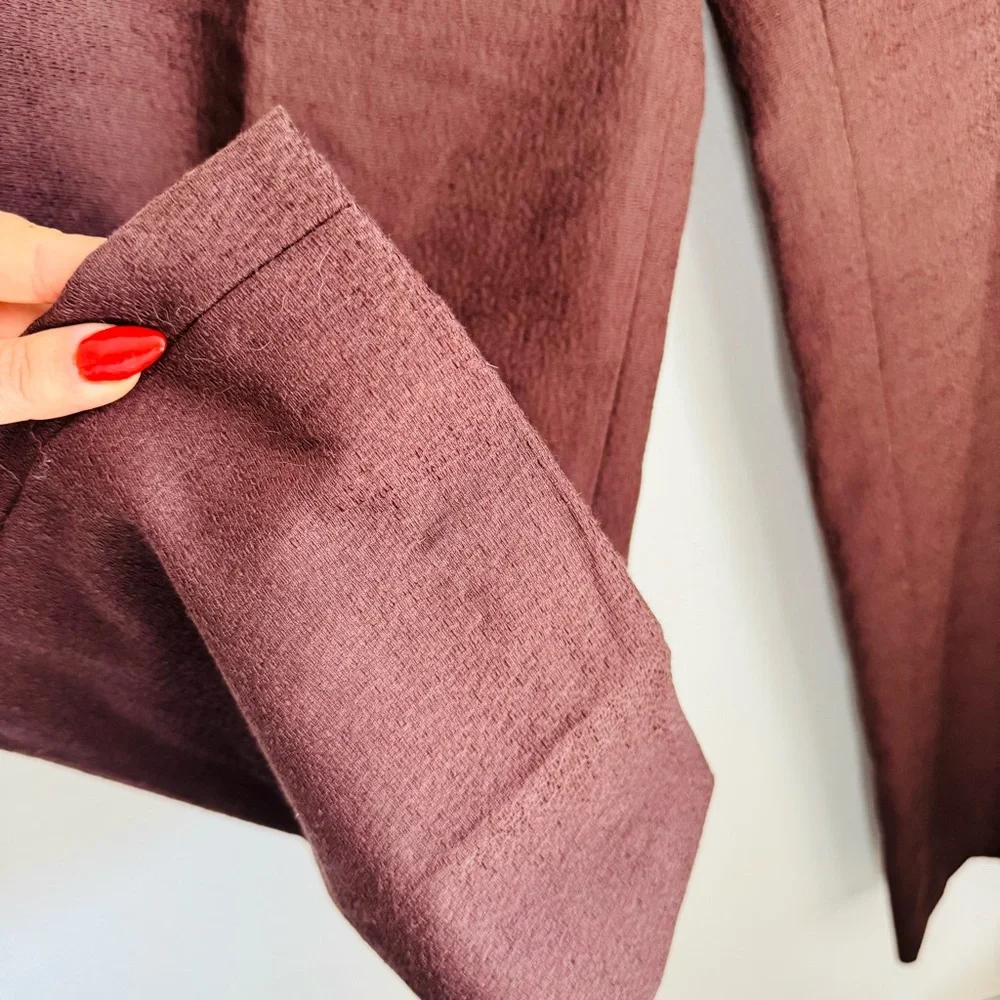 MILLY NEW YORK Mahogany Brown Mid Rise Wide Leg Textured Cotton Trousers Pants 4 - Picture 4 of 12